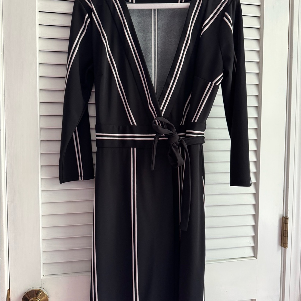 Ann Taylor Black Wrap Dress with White Stripes